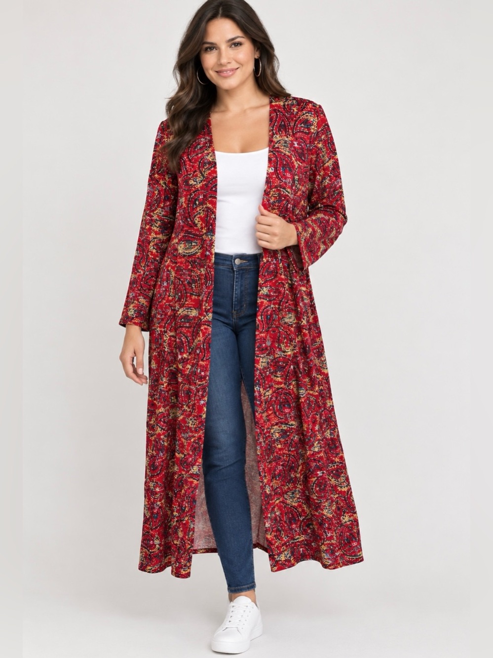 LuLaRoe Red Paisley Maxi Open-Front Cardigan